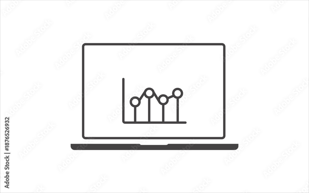 Fototapeta premium Business analytics chart displayed on laptop screen. Financial data analysis, statistics and performance concept. finance visualization. Flat illustrator vector file. high quality picture 