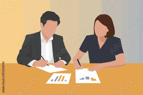 Business Partners Signing Documents at Desk Corporate Agreement Concept