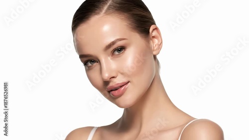 Beautiful woman face healthy skin beauty concept close up female lips eyes white background. skincare treatment, cosmetics and anti age plastic surgery. Face lifting, cosmetics and make-up.