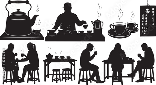 Silhouettes of people enjoying coffee and tea together socially