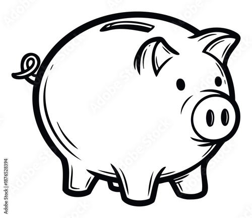 Simple line illustration of a classic piggy bank, symbolizing savings, financial security, and future investments, excellent for economic articles, banking campaigns, and educational