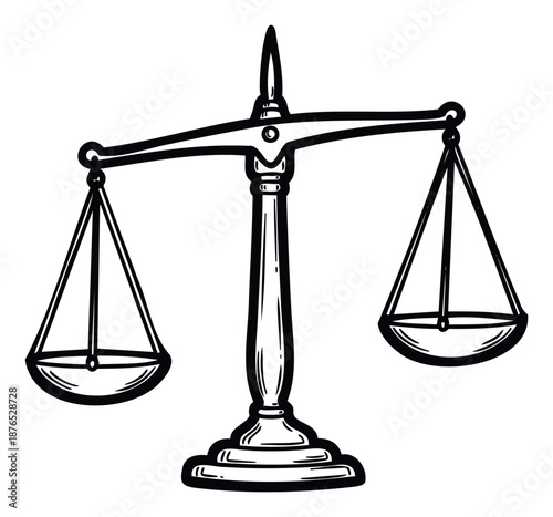 Symbolic drawing of an oldfashioned balance scale showing inequality or an imbalance, ideal for educational materials, legal presentations, or philosophical discussions.