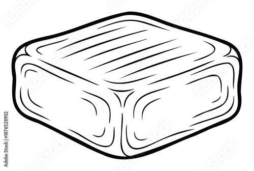 Black and white line drawing of a solid geometric block with rounded edges and etched surface texture, perfect for educational resources, print media, or visual communication