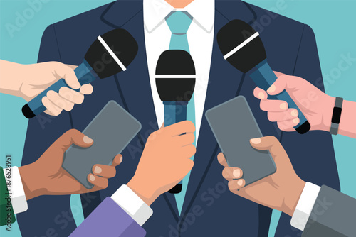 Media Interview Scene with Microphones Journalism and Press Concept