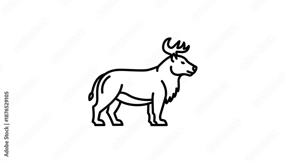 Fototapeta premium Minimalist Outline Illustration of a Reindeer or Elk Standing Profile