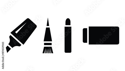 Set of black marker paint brush cosmetics bottles silhouette design isolated on background