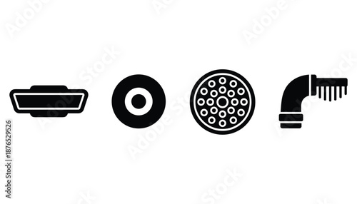 Set of different black and white cleaning brush heads for electric equipment