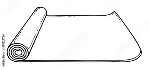 Minimalist outline depiction of a partially unrolled yoga mat, ideal for fitness, exercise, or sportsthemed graphic designs and wellness promotional materials.