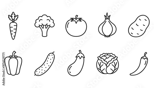 Simple line icon set of vegetables organic healthy food for web print and digital design