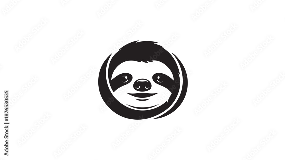 Fototapeta premium Playful Sloth Emblem Icon in Circular Black and White Design.