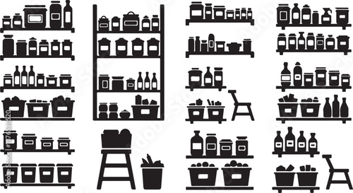 Black and white illustration of various wine storage settings