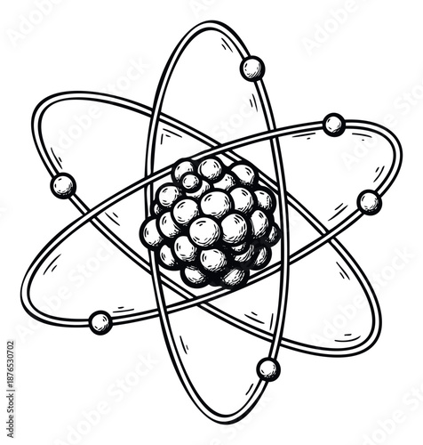Depiction of an atom structure with electrons orbiting a dense nucleus, ideal for scientific education materials, physics textbooks, or chemistry diagrams for learning and research purposes.
