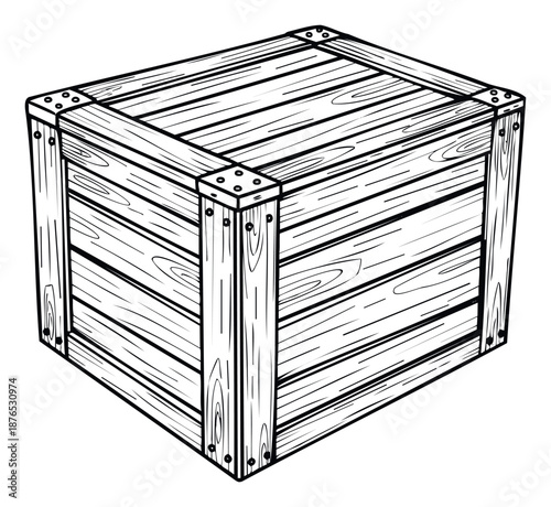 Rustic wooden storage crate for packaging and delivery of goods perfect for logistics, transport, and vintage themed projects requiring a simple graphic drawing