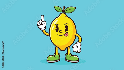 Cute Lemon Character Pointing Up with Tongue Out.