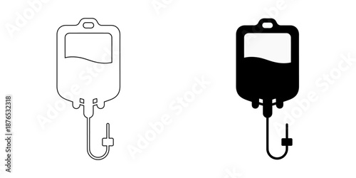 IV Drip Bag Icon , Medical Saline Infusion and Hospital Blood Transfusion Vector Symbol