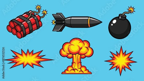 Explosive elements set with bombs and explosions.