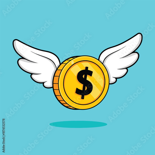 Flying Money Coin with Wings.