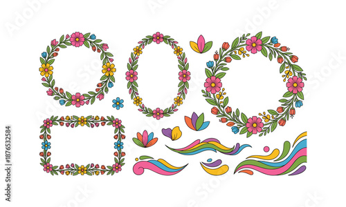 Colorful spring floral frames bundle spring set for decoration design