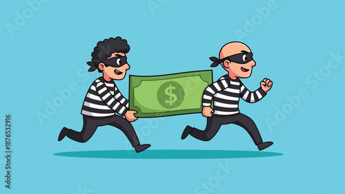 Two thieves running away with stolen mone..