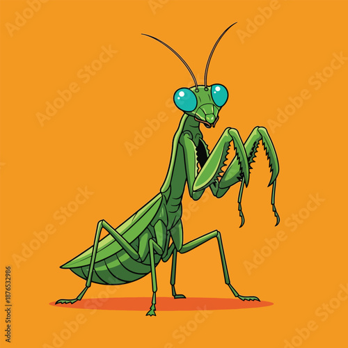 Vibrant Green Praying Mantis Insect Illustration.