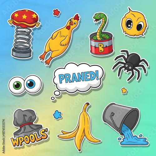 Fun Stickers: A vibrant collection of playful stickers, each exuding a unique charm and personality. Featuring an array of quirky characters and whimsical objects, all with a lively design.