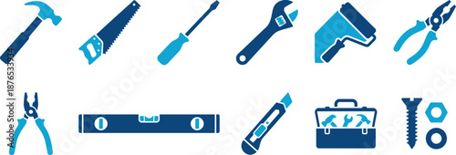 Assorted Blue Tool Icons on a White Background