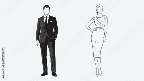 Elegant business couple standing confidently in formal attire