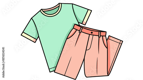 Casual outfit with green shirt and pink shorts