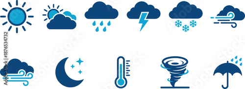 Set of weather icons depicting various atmospheric conditions.