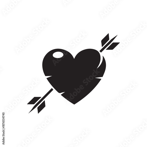 Cupid Heart with Arrow Silhouette for Romantic Valentines Day and Love Themed Tattoo Designs