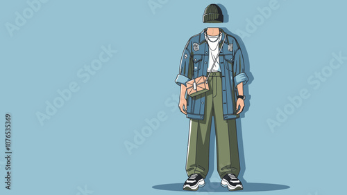 Fashionable young man in stylish casual streetwear outfit standing confidently