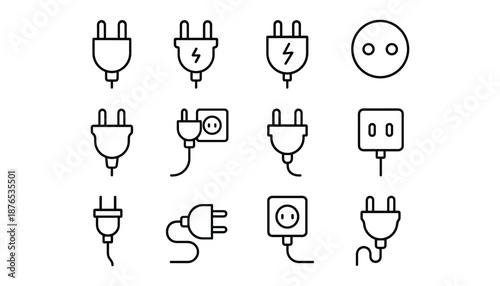 Electrical plugs outlet socket icons vector illustration for power connection on isolated background