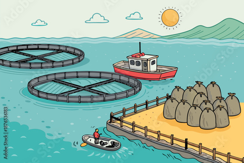 Fish Farm Floating Cages Coastal