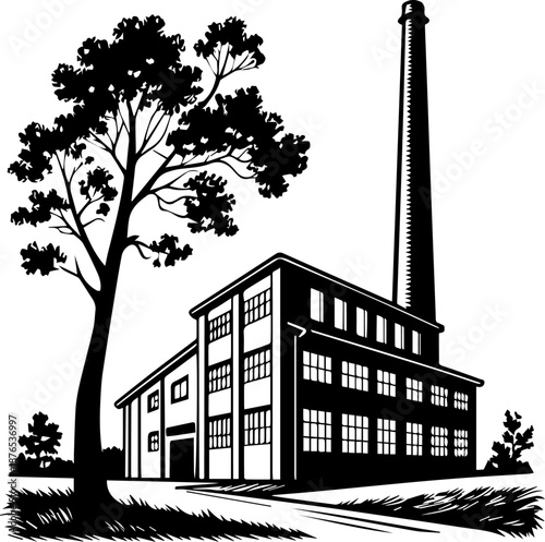 Industrial Factory Building Illustration – Manufacturing and Industry Concept