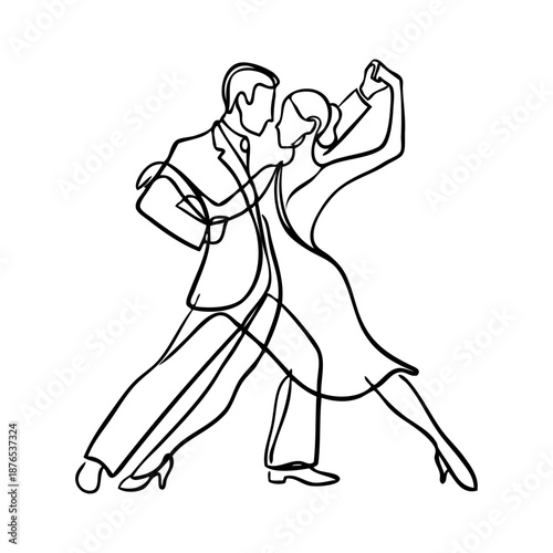 Salón de baile. Dibujo de pareja de bailarines de tango con líneas