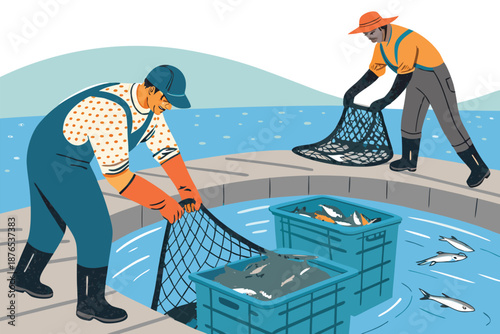 Quadro su tela Fish Harvest Netting Pond Operation