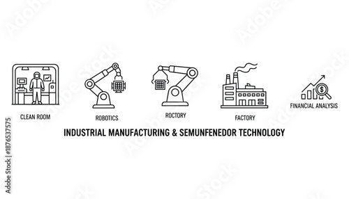 Industrial manufacturing and semiconductor technology line vector illustration icon set