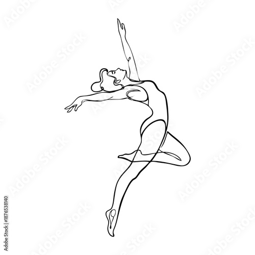 Dibujo de trazo único de bailarina de ballet bailando con zapatillas de punta