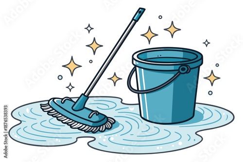 Floor Mopping Service Minimal Setup Illust