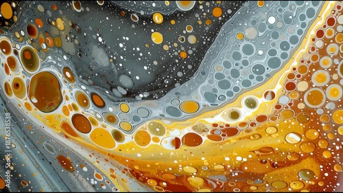 Wallpaper Mural Abstract pattern of colorful swirling bubbles in shades of grey, orange, and white on fluid background Torontodigital.ca