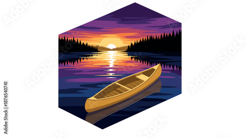 Sunset canoe adventure on tranquil lake with vibrant colors and reflections