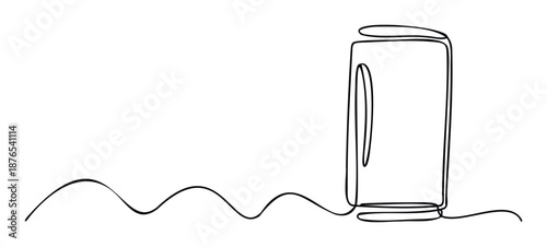 Continuous one line drawing portraying an abstract wavy fluid shape connecting to a simple glass or bottle, ideal for contemporary branding and beverage industry marketing
