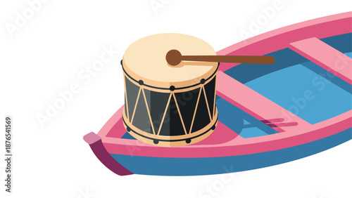 Drumming on a boat: isometric musical journey on blue and pink canoe