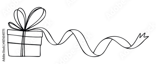 This simple doodle drawing of a present box with an elegant curved ribbon represents joy and happiness, ideal for seasonal events, party announcements, and special occasion graphics.