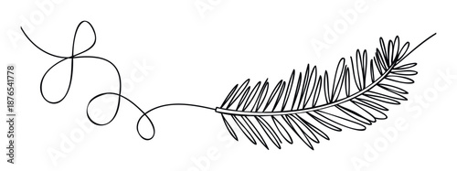 Minimalist black outline drawing of a fir or pine branch with needles and a decorative string bow, perfect for holiday greetings, winter invitations, or naturethemed graphic projects.