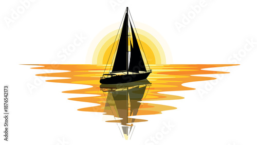 Sailboat silhouette at sunset: reflections on golden waves