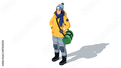 Outdoor adventure in winter gear: stylish woman in warm clothing with sporty accessories