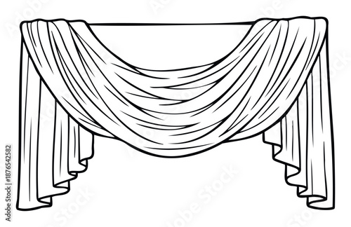 Stylish monochrome sketch of a decorative drapery valance perfect for interior design mockups and theatrical stage background elements.