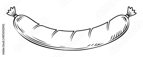 Delicious outline style sausage with tied ends perfect for food menus, restaurant branding, culinary blogs, and cooking applications promoting hearty meals and grill events