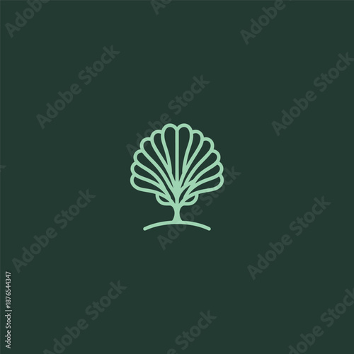 Shell tree logo in creative and clean simple line illustration.